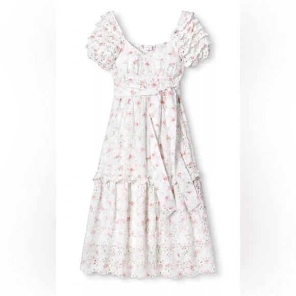 🎀 LoveShackFancy Clementine Floral Eyelet Ruffle Tiered Midi Dress 16 XL - Picture 6 of 16